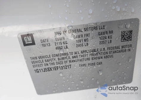 2014 Chevrolet Malibu 2Lz from USA, damaged, VIN 1G11J5SX1EF131217